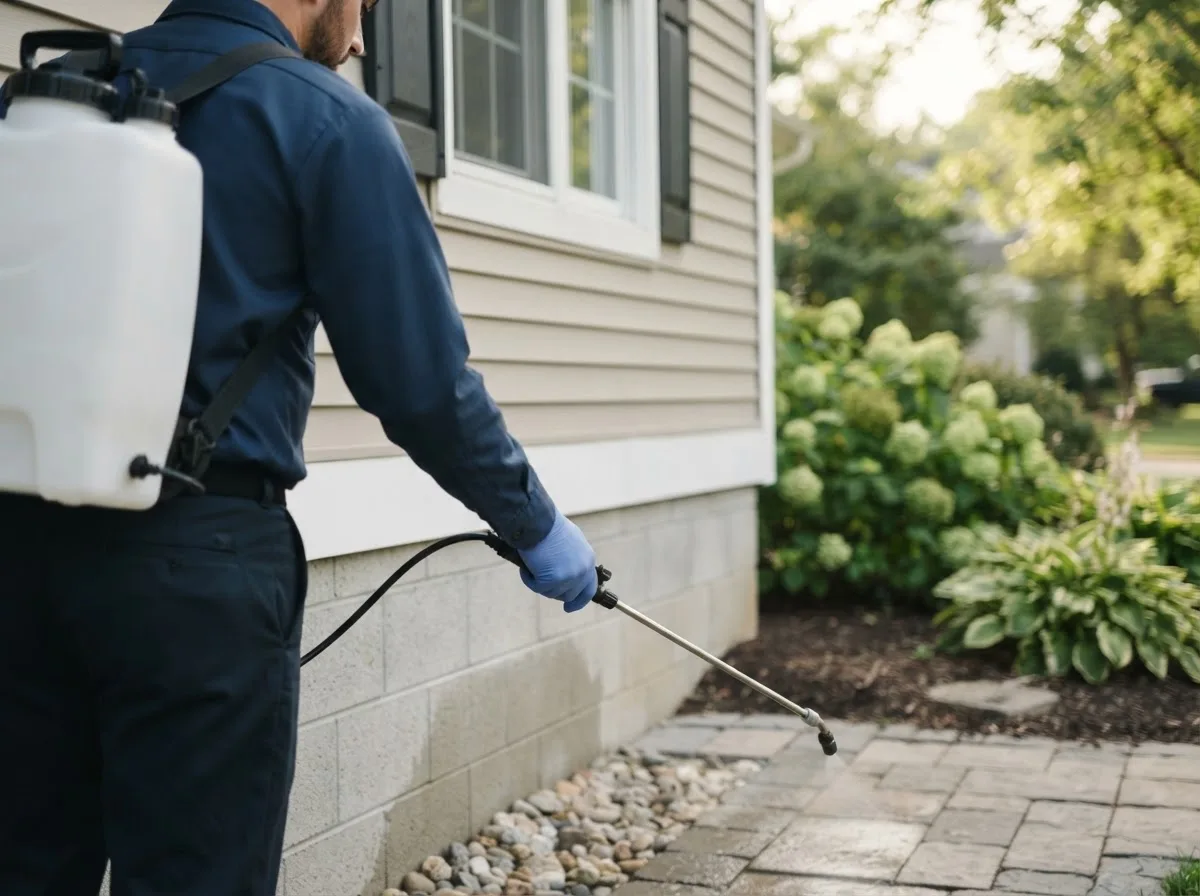 Pest control technician inspecting a home in Reagan, TX